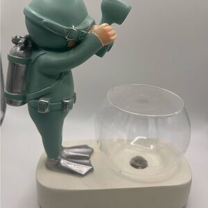 Diver Figurine with Fish Bowl - Green and Silver